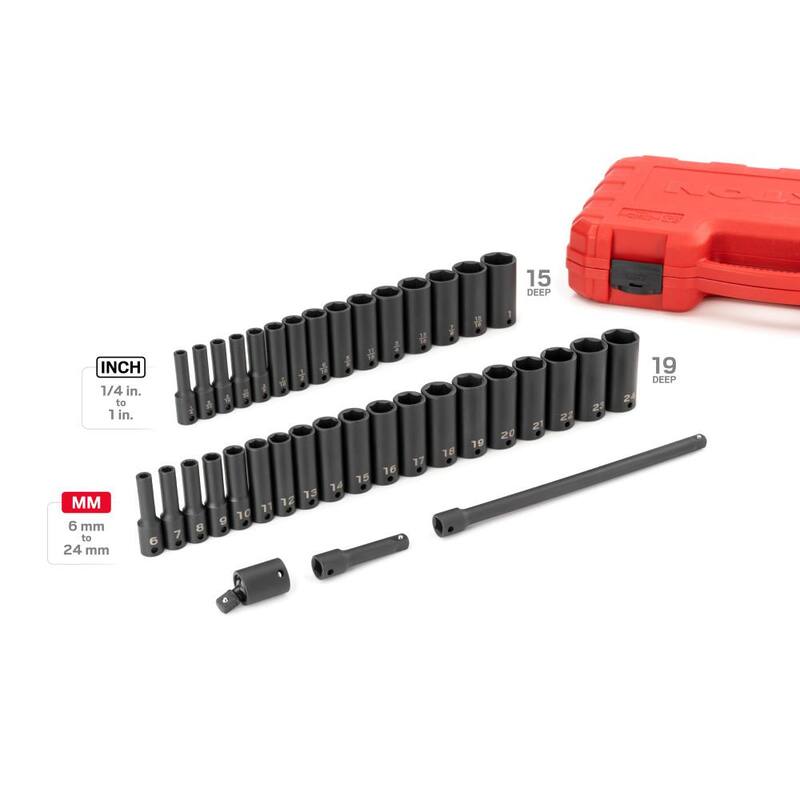 Set de 37 piezas de dados de impacto profundos de 6 puntos TEKTON de 3/8 pulgadas, (1/4 - 1 pulgada, 6 mm - 24 mm) - SID91403.
