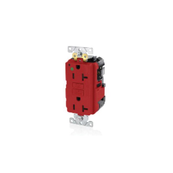 Leviton GFCI Receptacle, 20A, 125Vac, 5-20R, Red - MGFN2-HGR