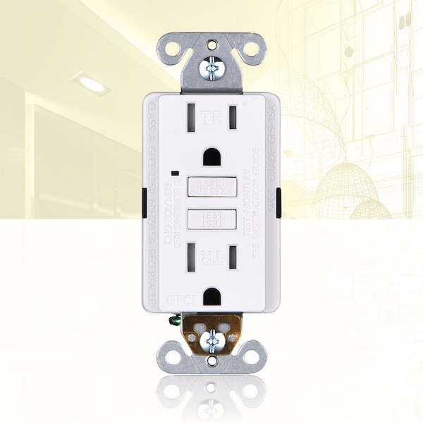 Tomacorriente GFCI con placa de pared, blanco - GLS-15ATR-WH