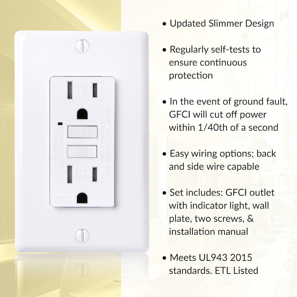Tomacorriente GFCI con placa de pared, blanco - GLS-15ATR-WH