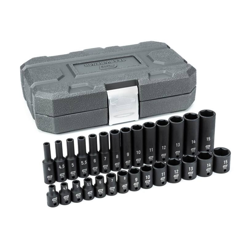 Juego de dados métricos estándar y profundos de impacto de 6 puntas de 1/4 de pulgada GEARWRENCH (28 piezas) - 84901