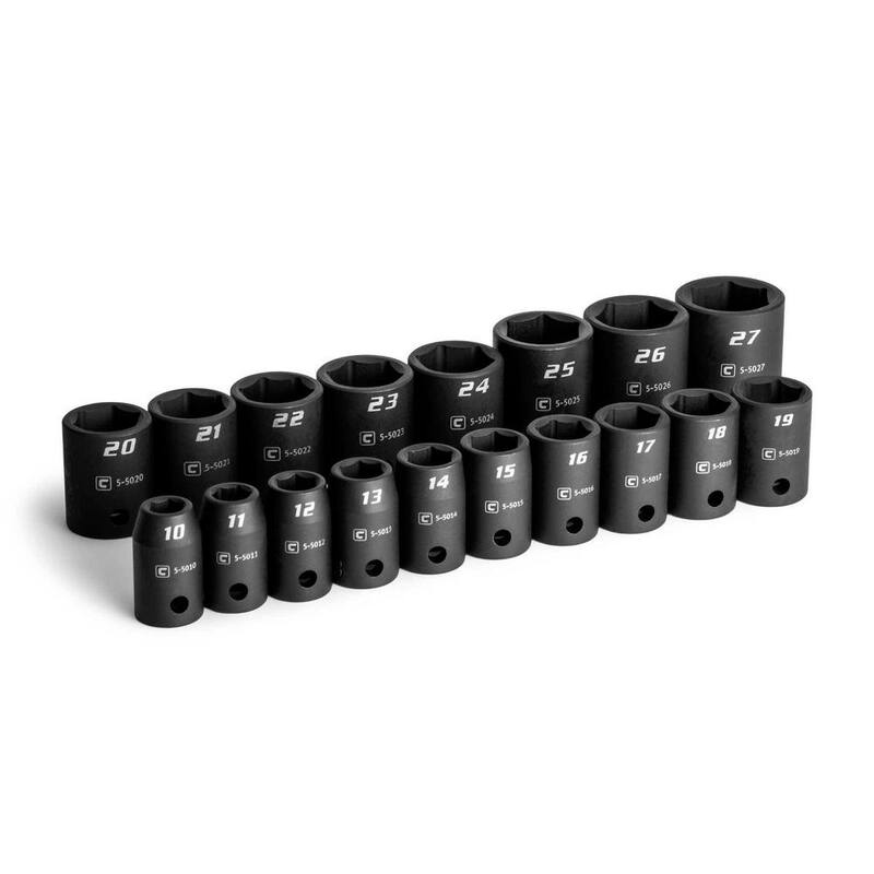 Juego de 18 piezas de 1/2 pulgadas de la marca Capri Tools con puntas de impacto poco profundas de 6 puntos en sistema métrico - CP55000-18MS.