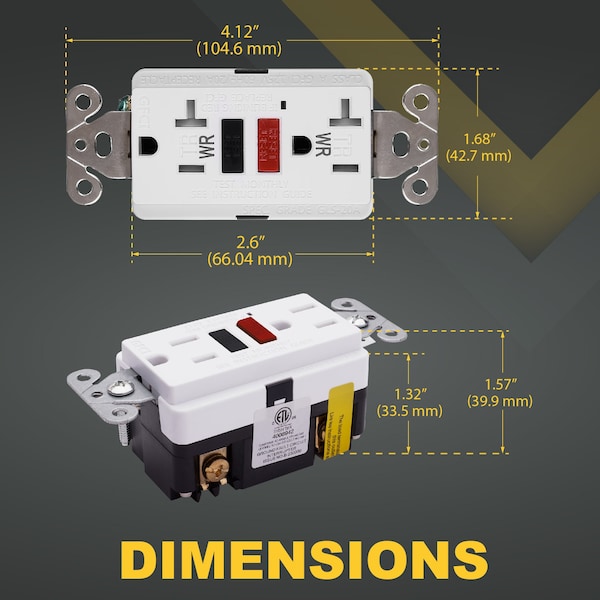 Tomacorrientes exteriores GFCI Faith 20A, WR y TR, Interruptor de circuito de falla a tierra con placa de pared, blanco - GLS-20ATRWR-RB