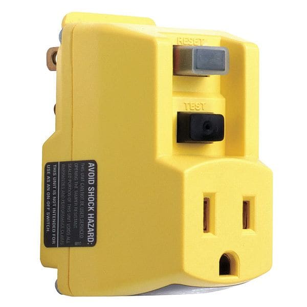 Protector de corriente GFCI de conexión, amarillo, 15A, 5-15P, para interiores, 120VAC - 5YL43