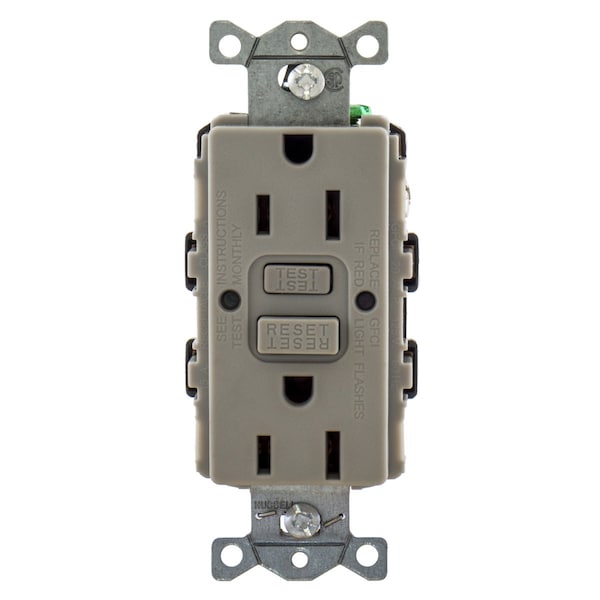 Hubbell Wiring Device-Kellems GFCI Receptacle, 15A, 125VAC, 5-15R, Gray - GFR15GRY