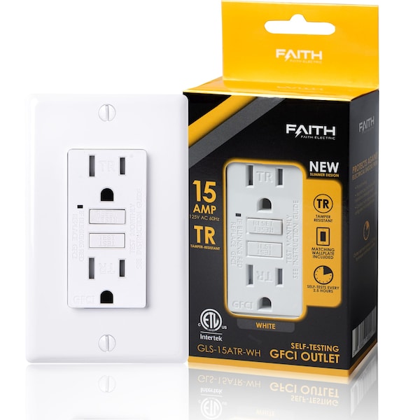Tomacorriente GFCI con Autoprueba 15A TR con Placa de Pared, Blanco, Paquete de 10 - GLS-15ATR-WH-10