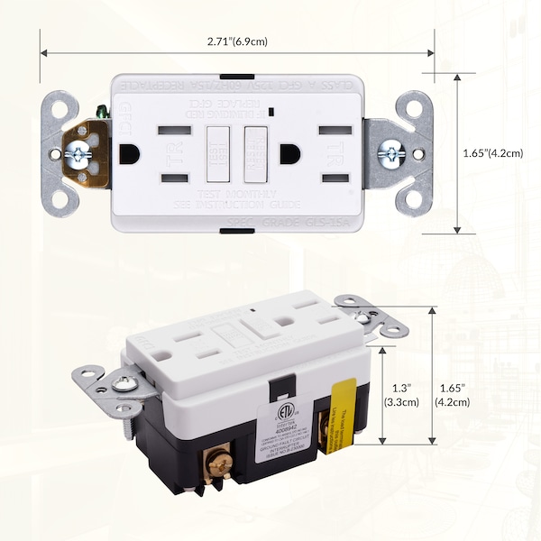 Tomacorriente GFCI con Autoprueba 15A TR con Placa de Pared, Blanco, Paquete de 10 - GLS-15ATR-WH-10