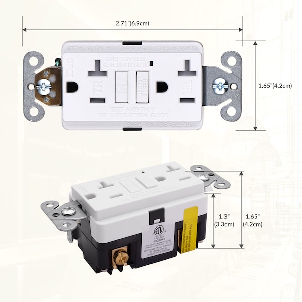 Salida de Receptáculo GFCI de 20A con Autoprueba, Blanco, Paquete de 3 - GLS-20ATR-WH-03