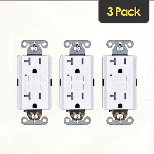 Salida de Receptáculo GFCI de 20A con Autoprueba, Blanco, Paquete de 3 - GLS-20ATR-WH-03