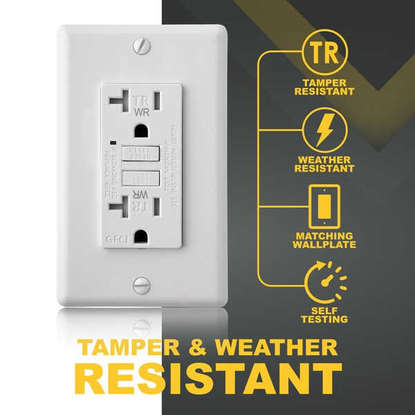 Tomacorriente GFCI de prueba automática 20A TR WR, blanco, paquete de 10 - GLS-20ATRWR-WH-10