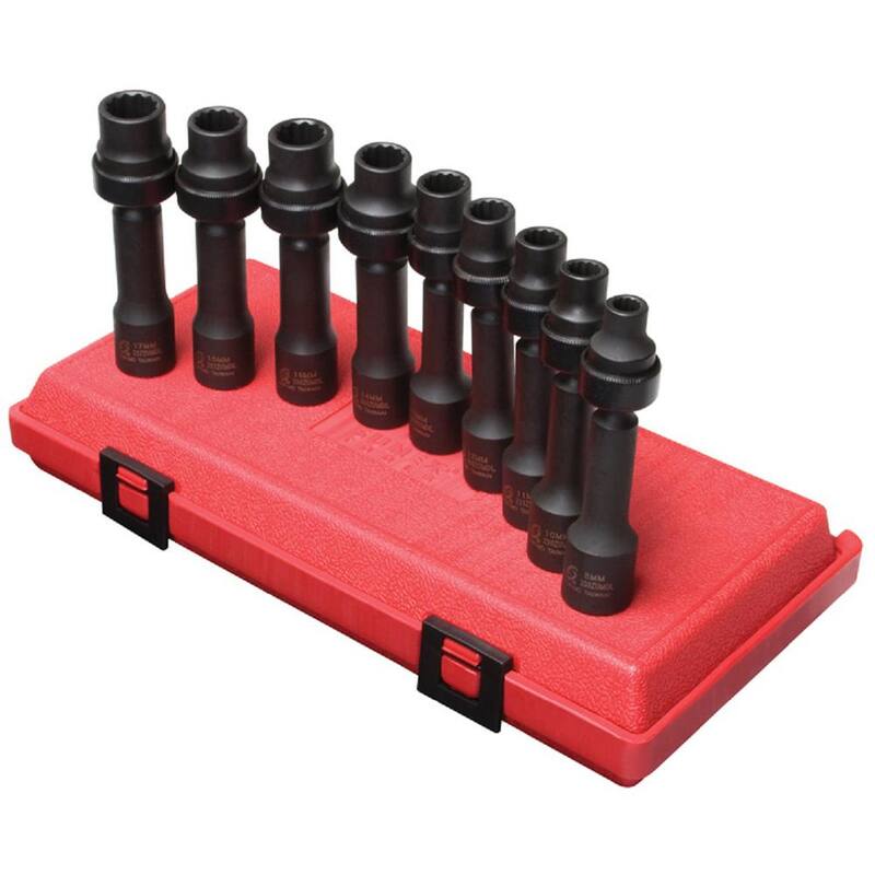 Herramientas SUNEX Juego de 9 piezas de Vasos de Unidad Métrica para Líneas de Transmisión de 1/2 pulgadas - SUN2695