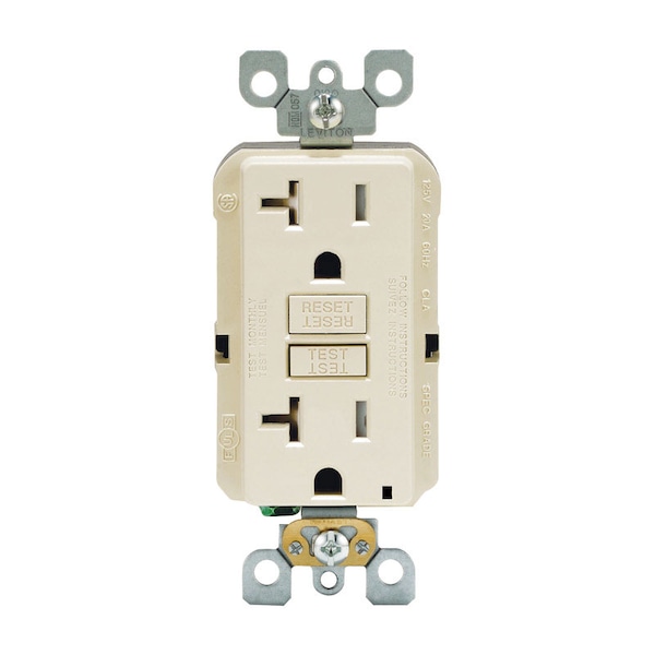Leviton SmartlockPro 20 amperios 125 V toma GFCI dúplex color almendra claro 5-20R 1 paquete - GFTR2-0KT