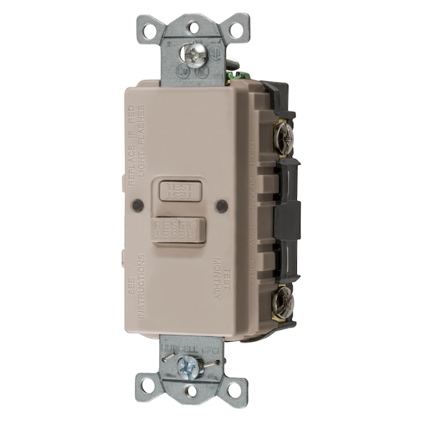 Dispositivos de protección de energía, GFCI sin cara de auto prueba, 20A 125V, 2 polos 3 cables a tierra, color almendra claro - GFBFST20LA
