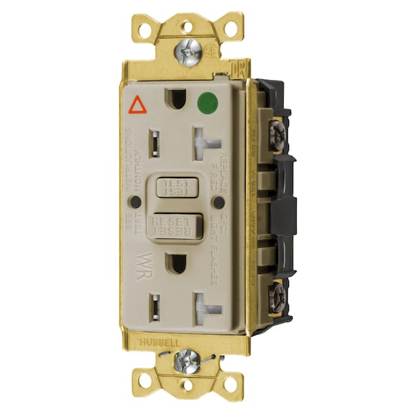 Hubbell Wiring Device-Kellems Heavy Duty Hospital Grade Tamper-Resistant/Weather Resistant AUTOGUARD® Self-Test GFCI Receptacle with Isolated Ground, 20A, Ivory - GFTWRST83IIG