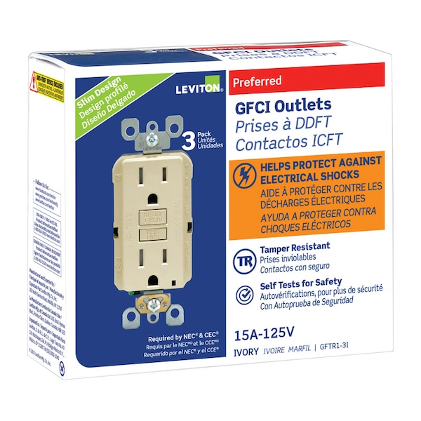 Leviton SmartlockPro 15 amperios 125 V Dúplex Marfil Salida GFCI 5-15R 3 piezas - GFTR1-03I