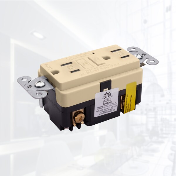 Enchufe receptor GFCI de 15A con autoprueba y placa de pared, color marfil - GLS-15ATR-IV