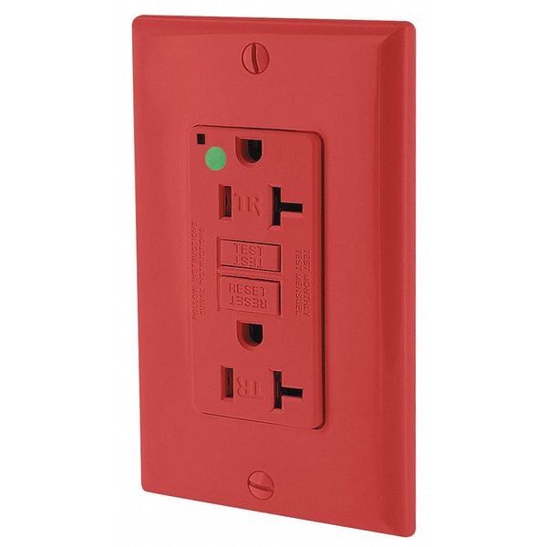 Leviton Receptáculo, Rojo, 20 A, GFCI, 2P3W, Posterior y lateral, 1 paquete - GFTR2-HGR