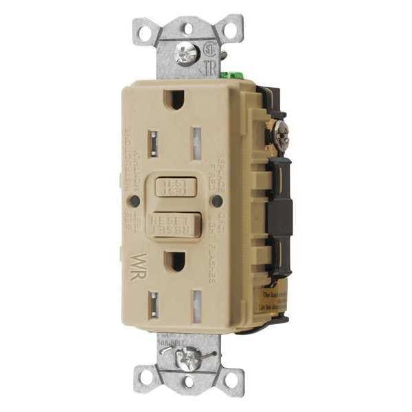 Receptáculo GFCI Hubbell Wiring Device-Kellems, 15A, 125VAC, 5-15R, Marfil - GFRTW15I
