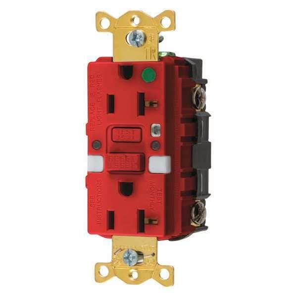 Tomacorriente GFCI Hubbell Wiring Device-Kellems, Hospitalario, Rojo, 20A, 1 HP - GFTRST83RNL