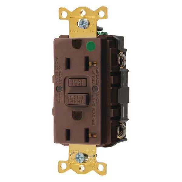 Hubbell Wiring Device-Kellems GFCI Receptacle, 20A, 125VAC, 5-20R, Brown - GFR83