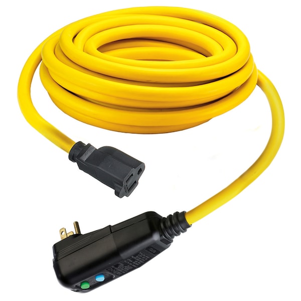 Hubbell Wiring Device-Kellems Circuit Guard® Cordón de Línea Portátil con Salida Única y Protector de Fallas a Tierra, 15A, 120V AC, 25' - 12/3 SJEOW, Amarillo - GFP25CA