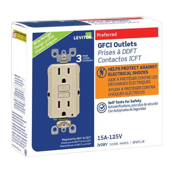 Leviton SmartlockPro 15 amperios 125 V Dúplex Marfil Toma de corriente GFCI 5-15R 3 pk - GFNT1-03I