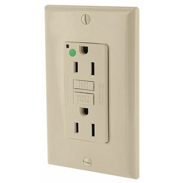 Leviton Receptáculo, Marfil, 15 A, GFCI, 2P3W, con Botón de Restablecimiento y Bloqueo, 1 Pieza - GFNT1-HGI
