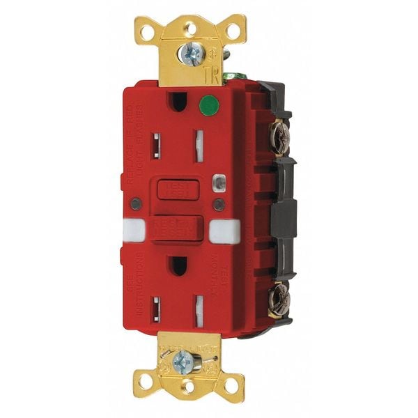 Receptáculo GFCI Hubbell Wiring Device-Kellems, Hospitalario, Rojo, 15A, 0.5 HP - GFTRST82RNL