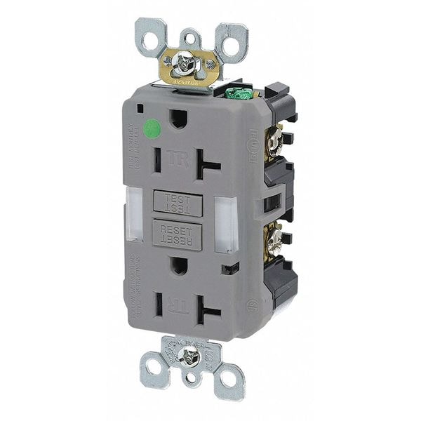 Leviton Recept, Gray, 20 A, GFCI, 2P3W, Bk;Sd, 1PK - GFNL2-HGG