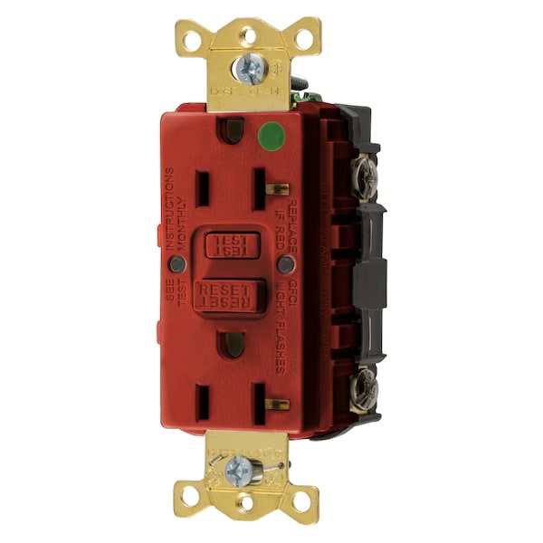Hubbell Wiring Device-Kellems Heavy Duty Hospital Grade AUTOGUARD® Self-Test GFCI Receptacle (Assembled In USA), 20A, Red - GFRST83RU