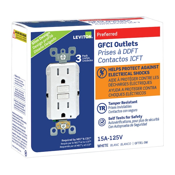 Tomacorriente GFCI blanco Leviton SmartlockPro 15 amperios 125 V duplex 5-15R 3 unidades - GFTR1-03W