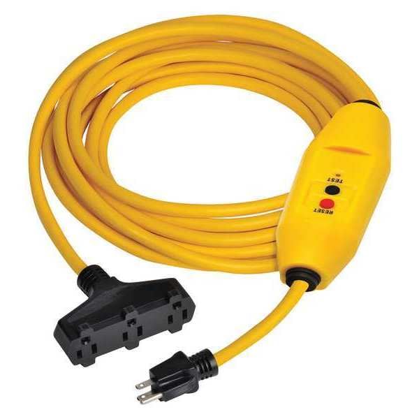 Cable de línea con interruptor de falla a tierra (GFCI) Power First, 50 pies, amarillo, 15A, para uso en exteriores - 11X436