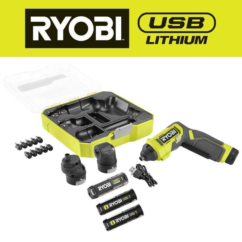 Destornillador multiusos RYOBI USB de litio con batería de 2.0 Ah y cable de carga con batería de litio USB de 3.0 Ah (paquete de 2) - FVD51K-FVB203