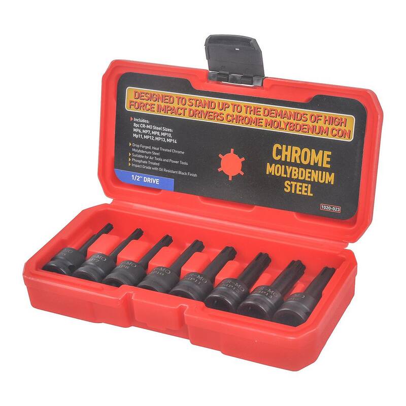 Juego de dados de impacto de 1/2 pulgadas KING, CR-MO, Polydrive externo (MP6-MP14) con estuche (8 piezas) - 1020-0.