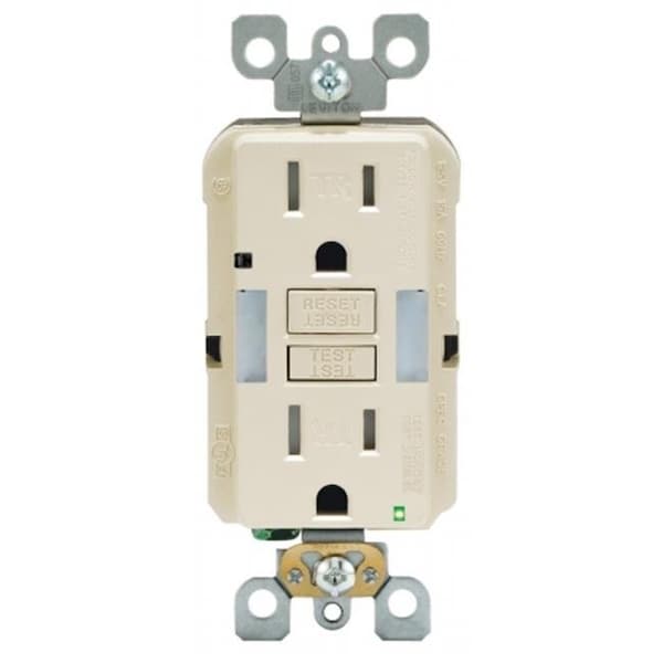 Ezgeneration Mfg R06-GFNL1-00T Guía de luz y salida GFCI a prueba de manipulaciones con auto prueba - Almendra Claro - EZ431319