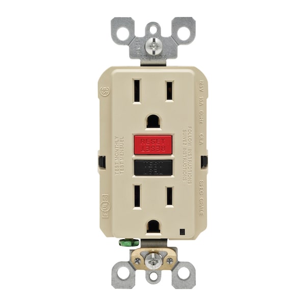 Leviton Leviton SmartlockPro 15 amps 125 V Duplex Ivory GFCI Outlet 5-15R 1 pk - GFNT1-0RI