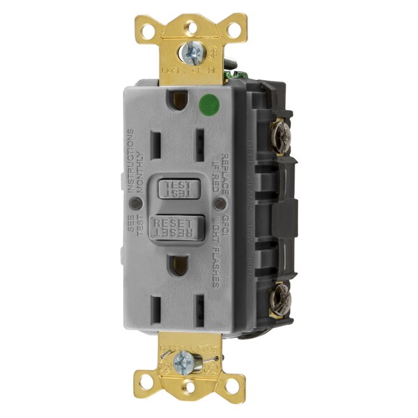Receptáculo GFCI de Autoprueba de Grado Hospitalario de Alta Resistencia Hubbell Wiring Device-Kellems (Ensamblado en EE. UU.), 15A, Gris - GFRST82GYU