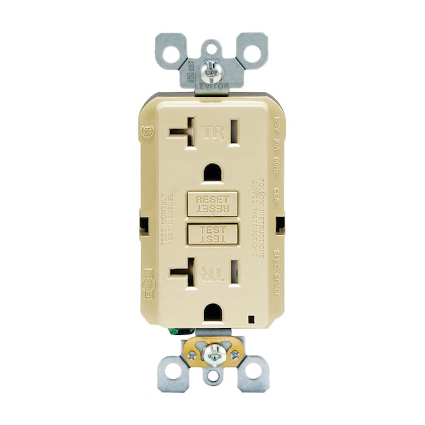 Leviton SmartlockPro 20 amperios 125 V Dúplex Marfil Tomacorriente GFCI 5-20R 1 pz - GFTR2-0KI