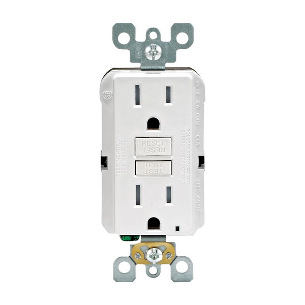 Leviton SmartlockPro 15 amperios 125 V Dúplex Blanco Receptáculo GFCI 5-15R 1 paquete - GFTR1-0KW