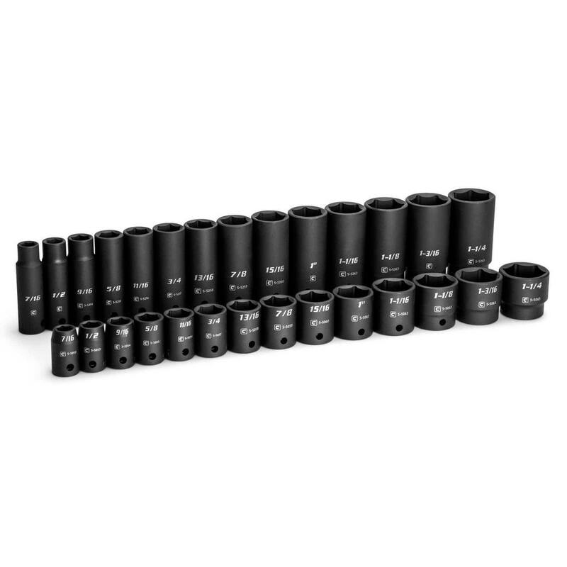 Juego de dados de impacto de puntos profundos y poco profundos en SAE de 1/2 pulgadas de Capri Tools (28 piezas) - CP55000-28SSD