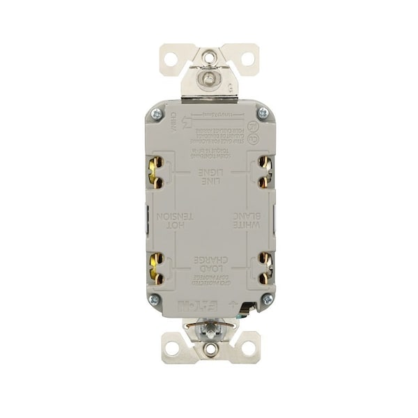 Eaton Wiring Devices Eaton Tamper and Weather-Resistant GFCI Receptacle, 125 V, 15 A, NEMA: NEMA 5-15R, Back, Side Wiring - TWRGF15W