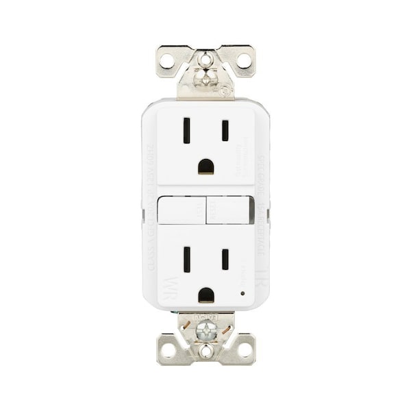 Eaton Wiring Devices Eaton Tamper and Weather-Resistant GFCI Receptacle, 125 V, 15 A, NEMA: NEMA 5-15R, Back, Side Wiring - TWRGF15W