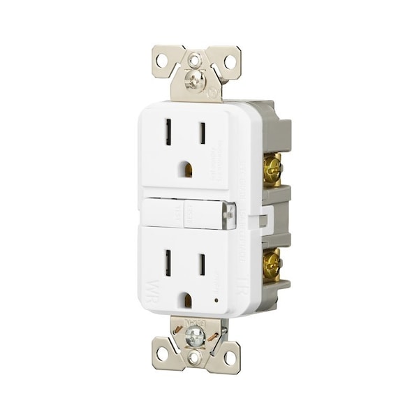 Eaton Wiring Devices Eaton Tamper and Weather-Resistant GFCI Receptacle, 125 V, 15 A, NEMA: NEMA 5-15R, Back, Side Wiring - TWRGF15W