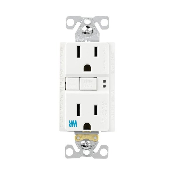 Eaton Wiring Devices Eaton Tamper and Weather-Resistant GFCI Receptacle, 125 V, 15 A, NEMA: NEMA 5-15R, Back, Side Wiring - TWRGF15W