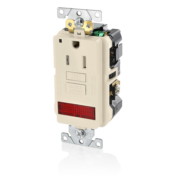 Receptáculo GFCI Leviton, 15A, 125Vac, 5-15R, Marfil - GFPL1-PLI