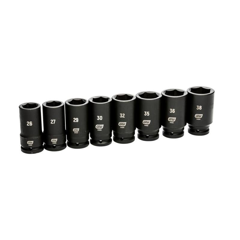 Juego de dados de impacto profundos métricos de 6 puntos de 3/4 de pulgada de GEARWRENCH con estuche de almacenamiento (8 piezas) - 84032