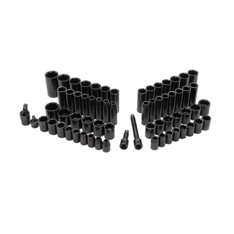 Juego de dados de impacto Husky de 1/2 pulgadas, con medidas SAE/Métricas de 6 puntos y adaptador de sockets de impacto Multi-Drive (67 piezas) - HIMPSAPT67PCCMB