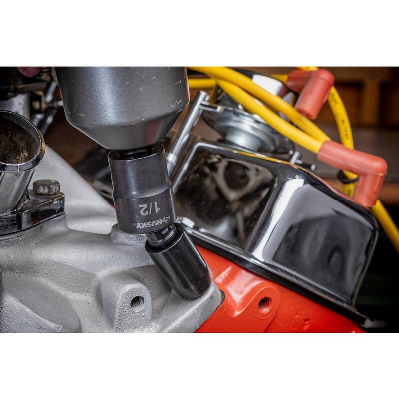 Juego de dados de impacto Husky de 1/2 pulgadas, con medidas SAE/Métricas de 6 puntos y adaptador de sockets de impacto Multi-Drive (67 piezas) - HIMPSAPT67PCCMB
