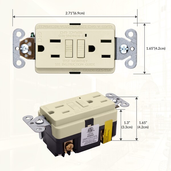 Tomacorriente de Receptáculo GFCI Autoprueba de 15A, Almendra Claro - GLS-15A-LA