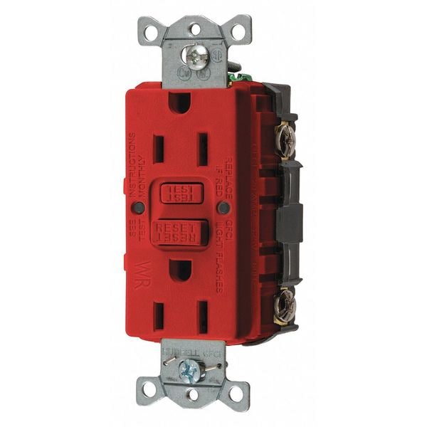 Receptáculo GFCI Hubbell Wiring Device-Kellems, Comercial, Rojo, 15A, 0.5 HP - GFRWR15R